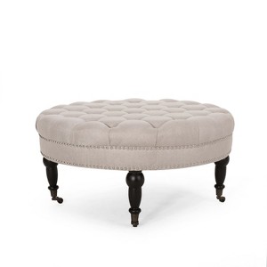 NicBex Modern 35" Round Ottomans Wood Footstools with Button Tufted and Casters for Bedroom and Living Room - 1 of 4