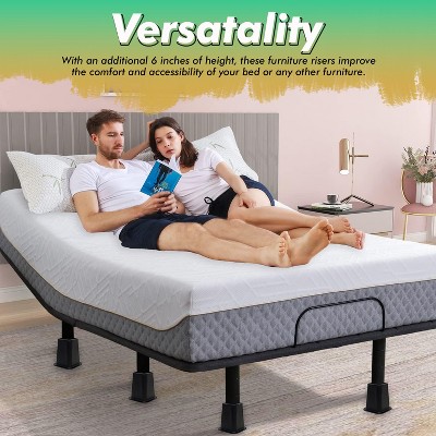 Black Heavy-Duty 6-Inch Plastic Bed Risers, Set of 4