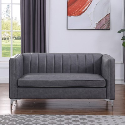 Minimalist Faux leather Couche Loveseat for Living Room, Bedroom, Apartment Grey - Morden Fort