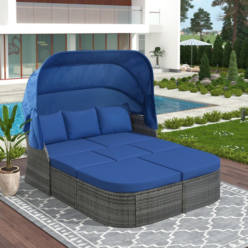 Outdoor Patio Wicker Sunbed Furniture Set with Retractable Canopy - ModernLuxe, 1 of 12