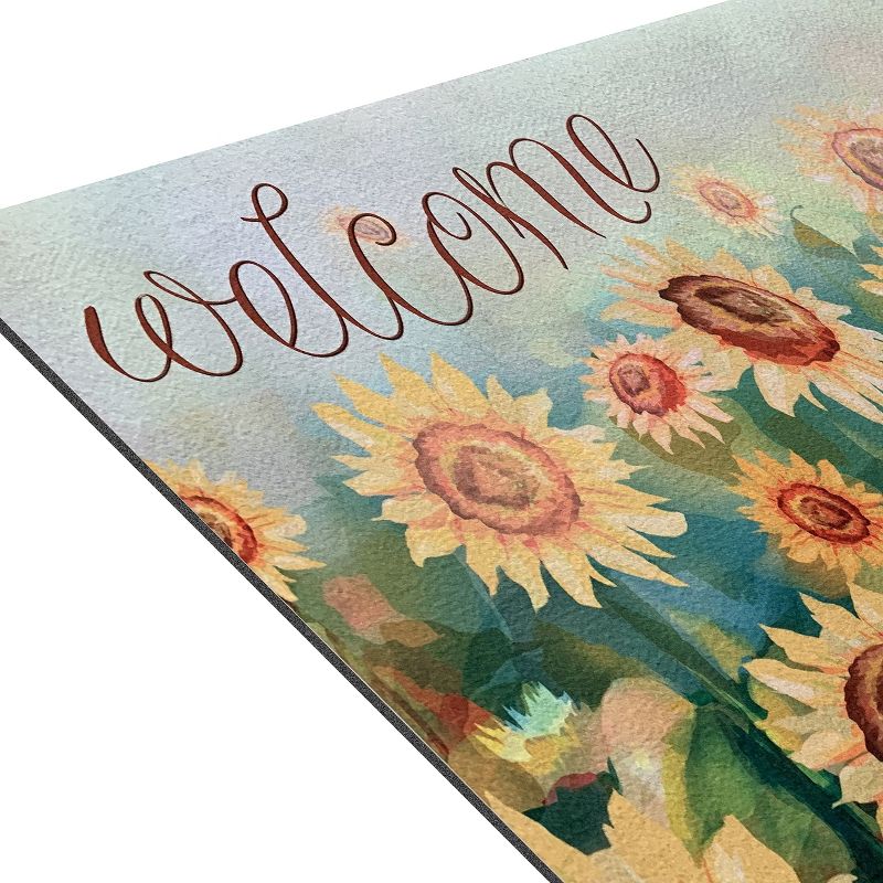 Kate Aurora Montauk Accents Country Farmhouse Sunflowers Welcome Outdoor Rubber Entrance Mat 18x30 - Sunflower Fields, 2 of 5