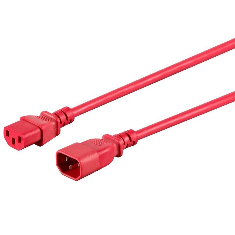 Monoprice Extension Cord - 1 Feet - Red IEC 60320 C14 to IEC 60320 C13, 16AWG, 13A/1625W, 125V, 3-Prong, SJT, For Powering Computers, Monitors, etc., 2 of 7