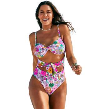 Swimsuits For All Women's Plus Size Underwire Tie Front Bandeau One Piece :  Target