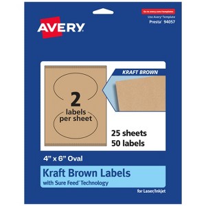 Avery Kraft Brown Oval Labels with Sure Feed, 4" x 6" - 1 of 4