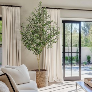 Olive Trees Artificial Indoor, 5ft Tall Faux Silk Plant - Fake Potted Tree with White Planter, Artificial Plants - 1 of 4
