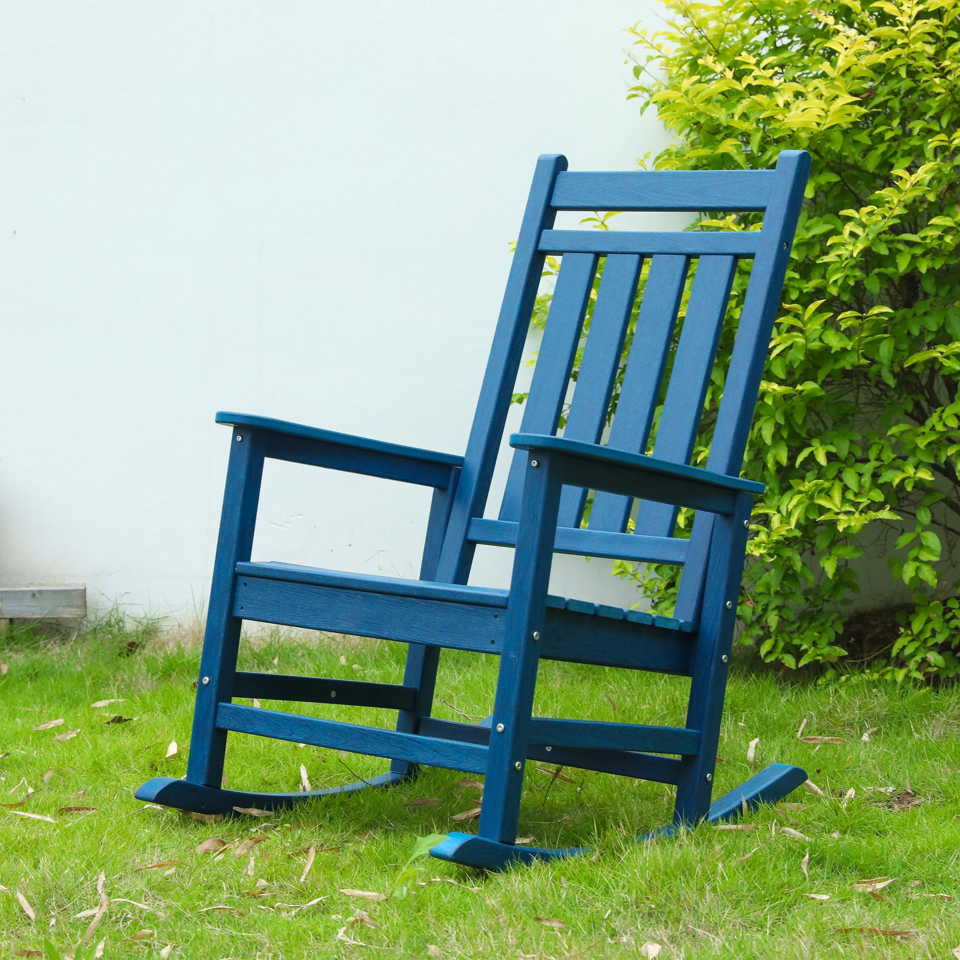 Mlmh & Kngwa 25.4"W Outdoor Rocking Chair with Wood-Texture-Navy Blue