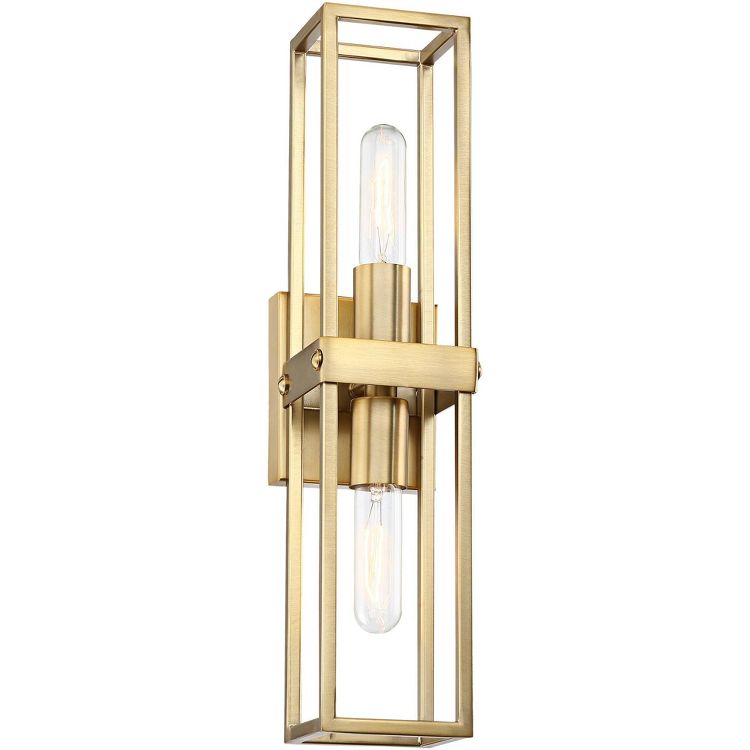Possini Euro Design Modern Wall Light Sconce Warm Brass Hardwired 18 3/4" High 2-Light Fixture Open Frame Bedroom Bathroom Hallway, 1 of 9