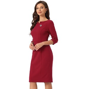 INSPIRE CHIC Women's 3/4 Sleeve Split Neck Wear to Work Business Sheath Dresses - 1 of 4
