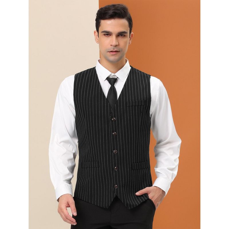 Lars Amadeus Men's Stripe Classic Slim Fit Business Formal Dress Suit Vest, 2 of 7