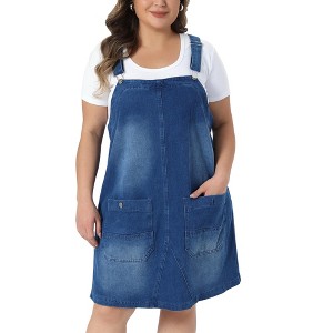 Women's Plus Size Jeans Adjustable Strap Bib Suspender Summer Casual Denim Overalls Dresses with Pockets - Agnes Orinda - 1 of 4