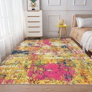 Abstract Washable Rug Modern Contemporary Foldable Carpet Soft Ultra-Thin Colorful Rug Low Pile Rug for Living Room Dining Room - 1 of 4