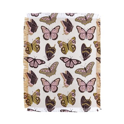 Jessica Molina Texas Butterflies Blush and Gold Woven Throw Blanket - Deny Designs