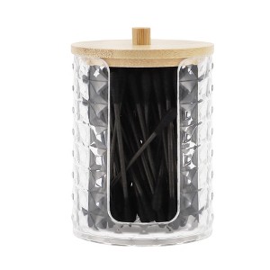 Unique Bargains Acrylic Bamboo Wood Cotton Swab Jar for Bath Clear Wood Color 1 Pc - 1 of 4