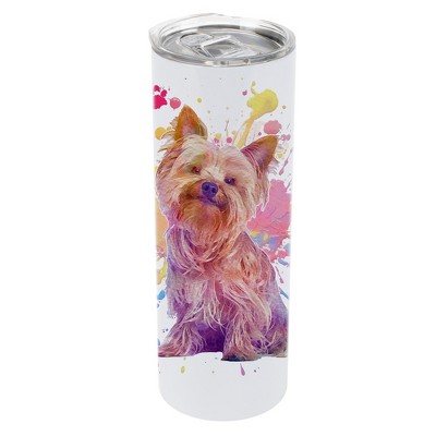 100 North 20 Ounce Stainless Steel On the Go Travel Tumbler With Push Top Lid, Yorkshire Terrier Paint Splatter