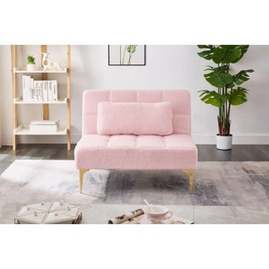 VASIP Convertible single sofa bed futon with gold metal legs teddy fabric (Pink) - 1 of 4