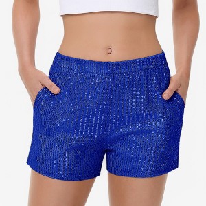 Anna-Kaci Women's Sequin Shorts Elastic Waist Sparkly Party Bottoms with Pockets - 1 of 4