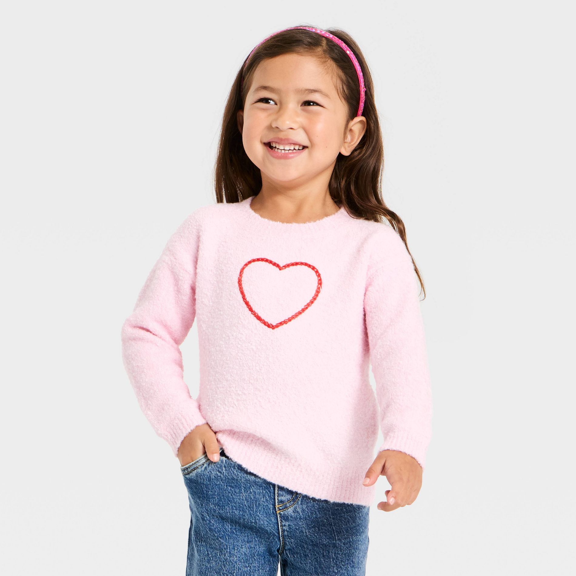 Toddler Girls' Heart Sweater - Cat & Jack™ Pink