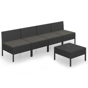 vidaXL Garden Lounge Set Patio Sectional Sofa Couch Outdoor Poly Rattan Black - 1 of 4