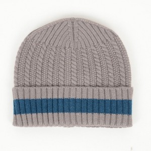 Anna-Kaci Unisex Rib Knit Beanie with Folded Cuff and Contrast Stripe Detail - 1 of 4