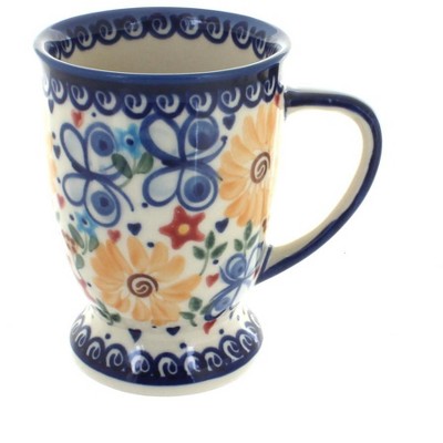 Blue Rose Polish Pottery Butterfly Pedestal Coffee Mug