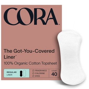 Cora Organic Cotton Ultra Thin Panty Liners for Periods - Regular Absorbency - 40ct - 1 of 4