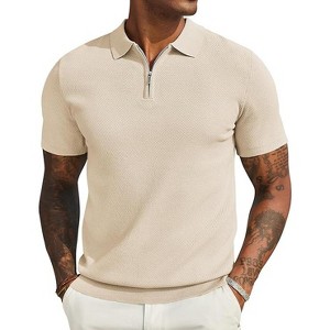 COOFANDY Mens Textured Knit Polo Shirts Zipper Polo Shirts Short