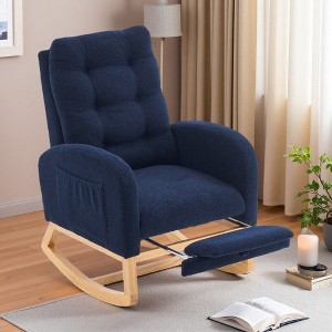 Upholstered High-Back Rocking Chair with Footrest and Storage Pocket - 1 of 4