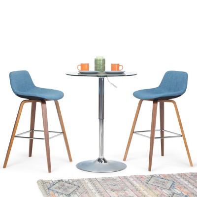 CAVINAS Linen/Faux Leather Counter Height Bar Stools Set of 2,Bent Wood Counter Stools with Chrome Footrest,Armless Barstools for Kitchen Island