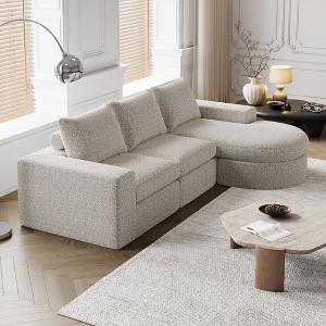 99-Inch Beige L-Shaped Chenille Cloud Curved Sectional Sofa with Chaise for Living Room and Bedroom - 1 of 4