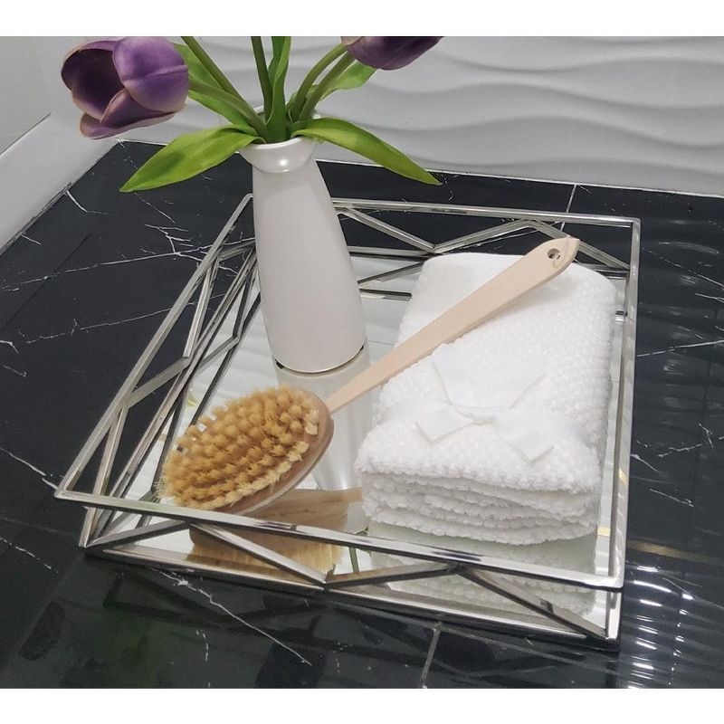 Classic Touch 16" Square Mirror Tray with V Design, 3 of 4