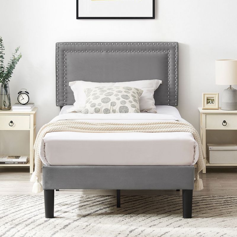 VECELO Upholstered Bed with Adjustable Headboard, Bed Frame, 3 of 11