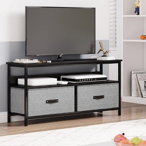 Modern TV Stand with Dual Fabric Drawers & Metal Frame - Holds Up to 55" TV, Waterproof Top & Adjustable Feet - Media Console for Living Room - 1 of 4