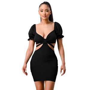 Slickblue Womens Bodycon Dress, Side Cutout Back Tie Detail, Fitted Party Dress, Mauve or Black, Size S-L - 1 of 4