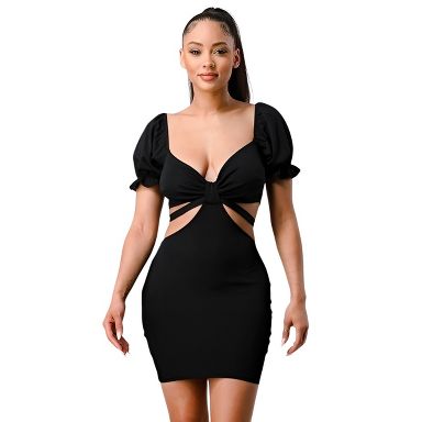 Slickblue Womens Bodycon Dress, Side Cutout Back Tie Detail, Fitted Party Dress, Black, Size S