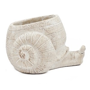 JUJABU 9.5"x8.3"x6" Snail-Shaped Cement Planter with Textured Beige Finish for Indoor or Outdoor Display - 1 of 4