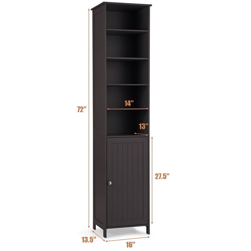 Costway 72''  Bathroom Tall Floor Storage Cabinet Freestand Shelving Display Brown, 3 of 7