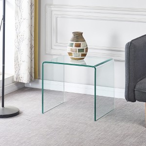 MAYEERTY Tempered Clear Bent Glass SideTable, Transparent End Table, Sofa table - 1 of 4