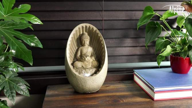 11&#34; Resin Buddha Tabletop Fountain with LED Light Brown - Alpine Corporation, 2 of 8, play video