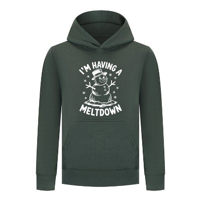 Everyday Kids Christmas Collection I’m Having a Meltdown Pullover Hoodie – Funny Snowman Holiday Sweatshirt - Green