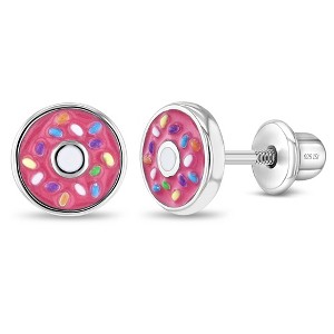 Girl's Frosted with Sprinkles Donut Screw Back Sterling Silver Earrings - In Season Jewelry - 1 of 4