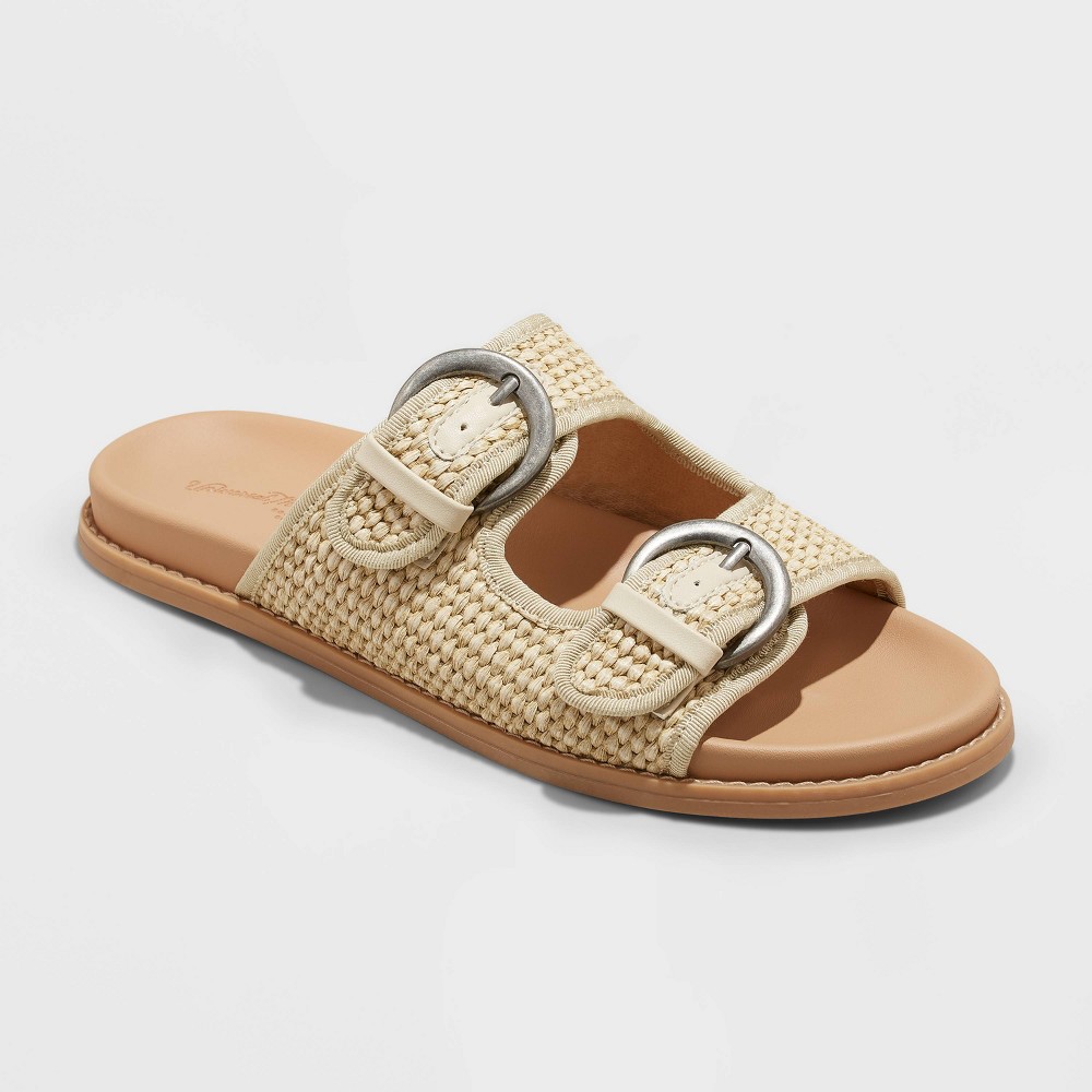 Women's Honey Raffia Footbed Sandals - Universal Thread Almond 8, Brown