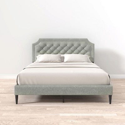 Elegant Stone Queen Upholstered Bed with Tufted Nailhead Headboard
