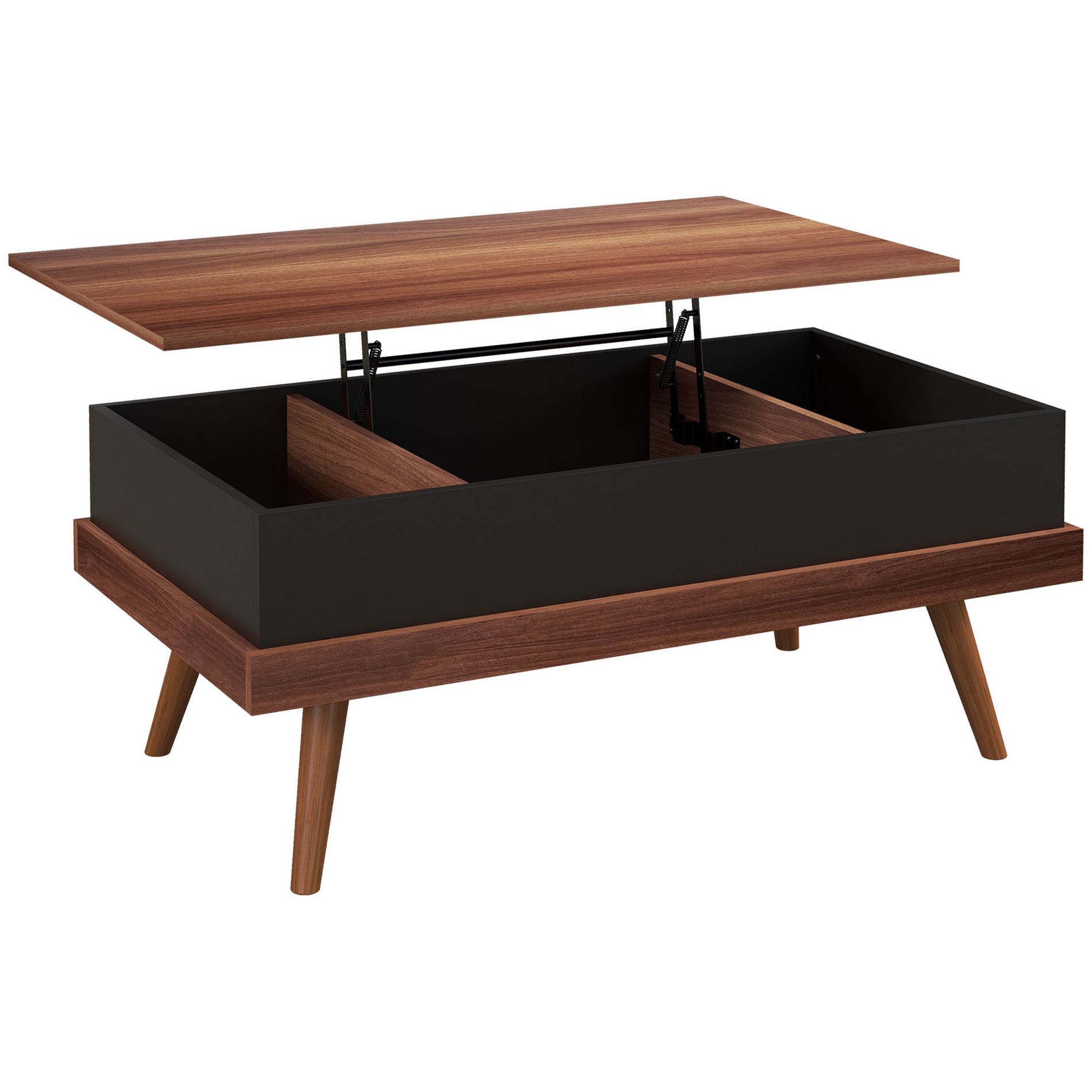 HOMCOM Lift Top Coffee Table, 39.25" Coffee Table with Hidden Compartments and Wood Legs, Walnut
