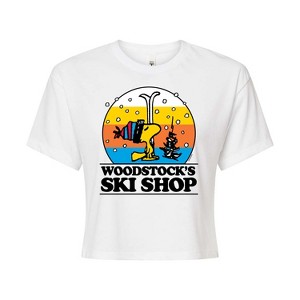 Women's - Peanuts - Woodstocks Ski Shop Cropped Graphic T-Shirt - 1 of 4