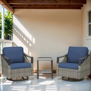 Buenhomino 3 PCS Patio Furniture Set Swivel Rocking Chairs Set of 2 with Glass Top Side Table - 1 of 4