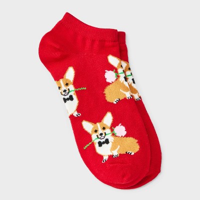 Women's Romantic Corgi Valentine's Day Low Cut Socks - Red 4-10