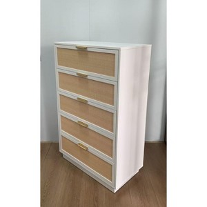 Antique White Rattan 5-Drawer Dresser, 46.7" Tall Chest with Metal Handles for Bedroom, Living Room, or Nursery Storage - 1 of 1