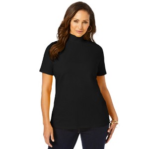 Jessica London Women's Plus Size Short Sleeve Mock Neck - 1 of 4