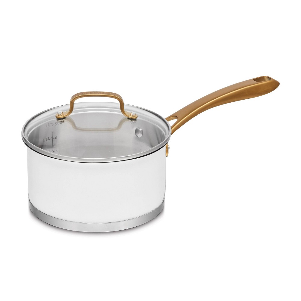 Cuisinart Classic 2.5qt Stainless Steel Saucepan with Cover and Brushed Gold Handles Matte White 2 pack 