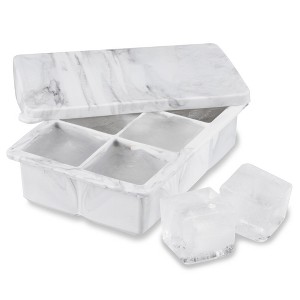 Host Ice Cube Tray with Lid, Makes 6 Large 2" Cubes, Durable Silicone Trays, Perfect for Cocktails, Beverages, Iced Coffee, Set of 1, Marble - 1 of 4